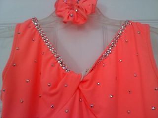 BEAUTIFUL CORAL SKATING DRESS   CUSTOM   SIZE 12/14