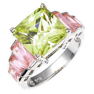   925 Sterling Silver   Camillas Peridot N Pink Ring With CZ