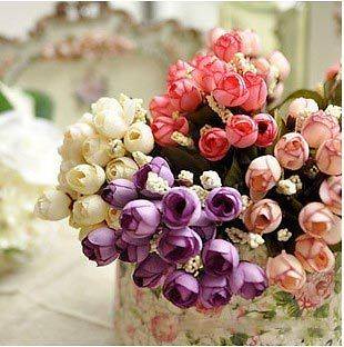   Mini Rose Bud 15 Flowers Wedding Bouquet Party Decor 7 Colors HA002