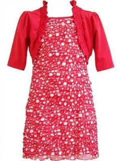 NEW Girls RED BUBBLE DOT Size 4T/4 Eyelash Ruffle Cardigan Dress 