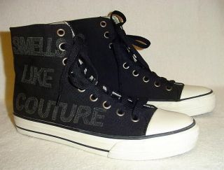 AUTH JUICY COUTURE BLK High Top Bootie LOGO Sneakers Women Shoes 8.5