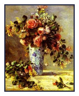 Impressionist Renoir Roses Jasmine Bouquet Counted Cross Stitch Chart