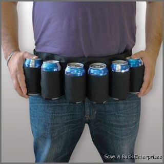 ALL BLACK Six Pack Beer & Soda Can Holster Holder Belt