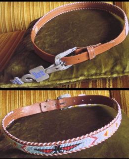   SMALL BEADED INDIAN NATIVE HIPPIE LEATHER BELT SMALL 28 30 costume