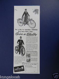 1948 SHELBY BIKE BICYCLE SALES AD FOR A DAY TO REMEMBER FOREVER GIVE 