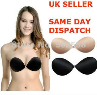 STRAPLESS BACKLESS ADHESIVE STICK ON SILICONE BRA WITH FABRIC CUP A B 
