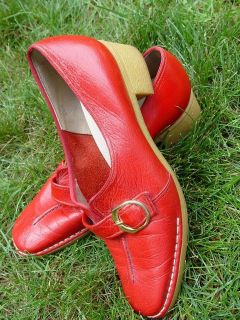 VINTAGE 60s Naturalizer Red Leather Shoes GUM SOLE ROCKABILLY RETRO Sz 