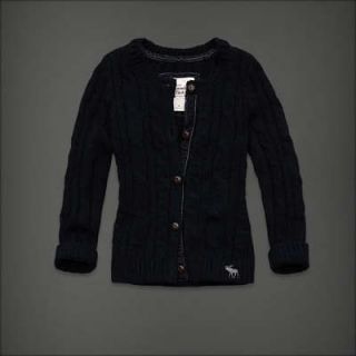 New ABERCROMBIE &FITCH navy wool cableknit Heather CARDIGAN sweater 