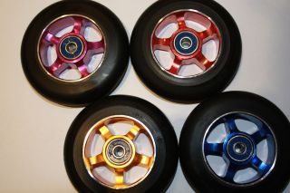 PAIR OF SPOKED Metal Core Scooter Wheels with 2 Abec 9 + spacer 