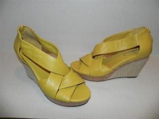 Cole Haan Air Delfina Yellow Wedge Espadrille Back Zip Sandals 9 NEW