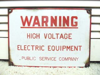 Vintage Porcelain Warning High Voltage Sign Electric Equipment Public 