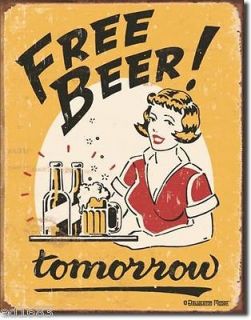 12.5x 16 Tin Sign Free Beer Tomorrow Wall Home Bar Pub Decor 
