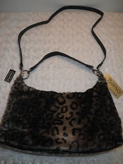 Bueno Collection Faux Fur Black Leopard Cheetah Shoulder Hobo Handbag 