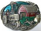   1981 Bergamot Brass Works Belt Buckle D 49 Farm Scene Tractor Barn USA