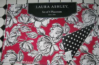 LAURA ASHLEY Placemats Mats Table Roses RED FLORAL BLACK