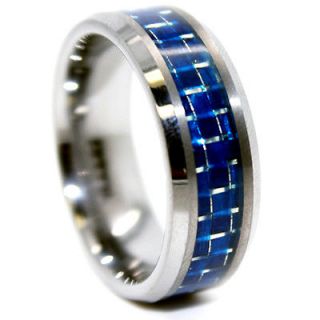   Carbide Blue Carbon Fiber Mens Wedding Ring Whole/Half Sizes 4 17