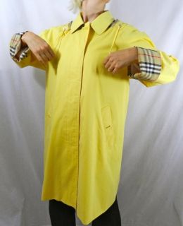 Burberry London Yellow Hooded Rain Coat Nova Check Jacket Sz 12 Cotton