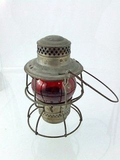 Antique A. T. & S. F. Ry Railroad Lantern Red Globe