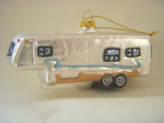 5th Wheel Camper Camping Glass Christmas Ornament NEW