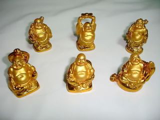 Set of 6 GOLD Feng Shui Laughing Buddha Statue LUCKY 03