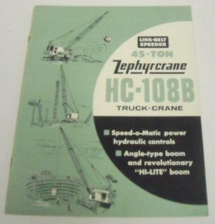 Link Belt Speeder 1962 HC 108 B Truck Crane Brochure