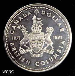 CANADA. BRITISH COLUMBIA Commem Silver DOLLAR 1971. Proof like.