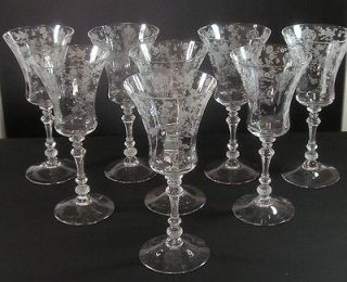 CAMBRIDGE ROSE POINT ETCHED GLASS 7.5 FOOTED ICED TEA/WATER GOBLETS