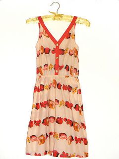 ATMOSPHERE PRIMARK Retro Shirt Dress w Vegetables Fruit Print UK8 US4 