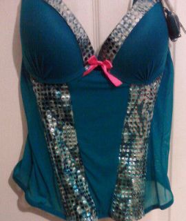 Passion brand Bustier corset top SEXY teal sleepwear sequins NWT 