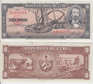   CUBA XF 1960 10$ SIGNED ERNESTO CHE GUEVARA. CARLOS MANUEL CESPEDES