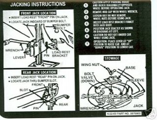 1970 CHEVELLE/SS JACK INSTRUCTION DECAL EARLY PROD