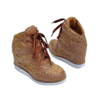   Campbell Gio Horse Hair Leopard Wedge Leather Sneaker 8 Brown Beige