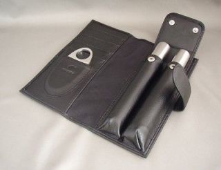   Stainless Steel Cigar Tube x 2 + Cigar Cutter Set with Carrying Case