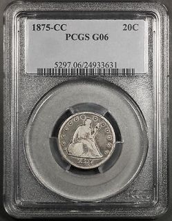 1875 CC Carson City Seated Liberty 20c PCGS G06 Twenty Cent Coin 