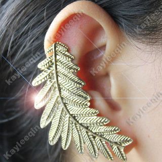 Woman Black Foliage Leaf Ear Cuff Stud Wrap Clip Earrings Festival 