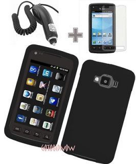 RUBBER BLACK SILICONE SLEEVE SKIN CASE+CAR CHARGER+LCD for Samsung 