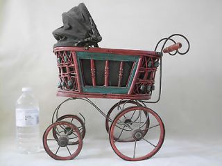 VINTAGE Antique BABY Doll BUGGY Carriage/Stoll​er PRAM Wicker,Wood 