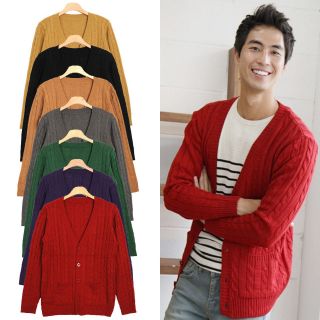 Hi Korean Fashion]Cable Knitted Cardigans Mens Sweaters Tops Vintage 