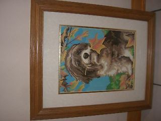 Vintage Paint By Numbers Dog Painting Matted With Heavy Wood Frame