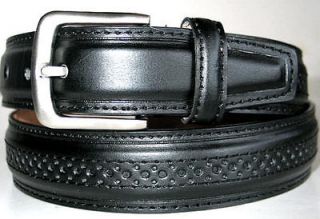 Mens BLACK Leather CASUAL DESIGN Dress Belt Silver Buckle SMALL 30 32 
