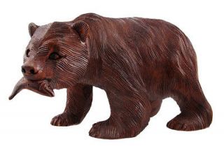 Carved Mahogany Wooden Grizzly Bear Statue