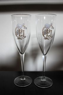 Set of 2 PERRIER JOUET France Hand Painted Champagne Flutes Glasses