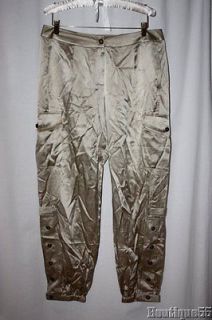 New CHICOS Gold Khaki Satin Casablanca Cargo Pants 2.5 fits sz 14 16
