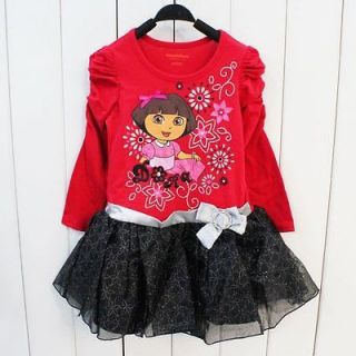 Girls Kids Red Top Dora Dress Black Tutu Skirt SZ 4 T Sleeveless 