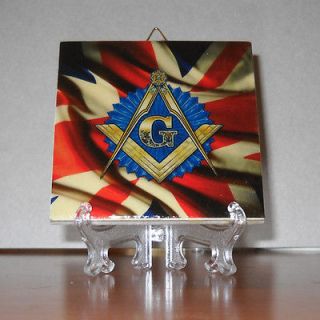 Square and Compass with UK Flag Ceramic Tile Masonic Mason Freemasonry 