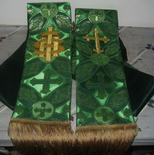 Clergy Stole Vivid Metallic Emerald Green Satin Cross Vestment 