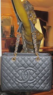 Chanel  Grand Tote Shopper  Quilted Black Caviar Leather  Gold 