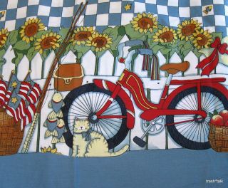 Susan Winget cotton fabric BORDER print Red Bike Bicycle sunflower BTY 