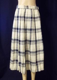 Vintage 1980s Navy & White Plaid Pleated Skirt Size Small