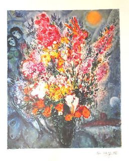Marc Chagall BLUE BOUQUET Bouquet de Fleurs LE Lithograph Facsimile 
